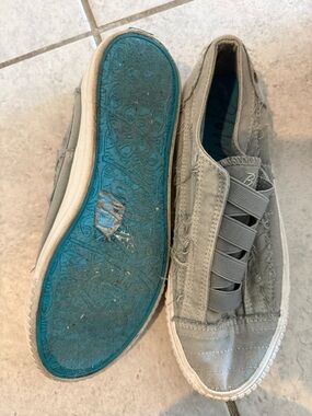 Slip-On Canvas Sneakers in Sage Green with Teal Soles